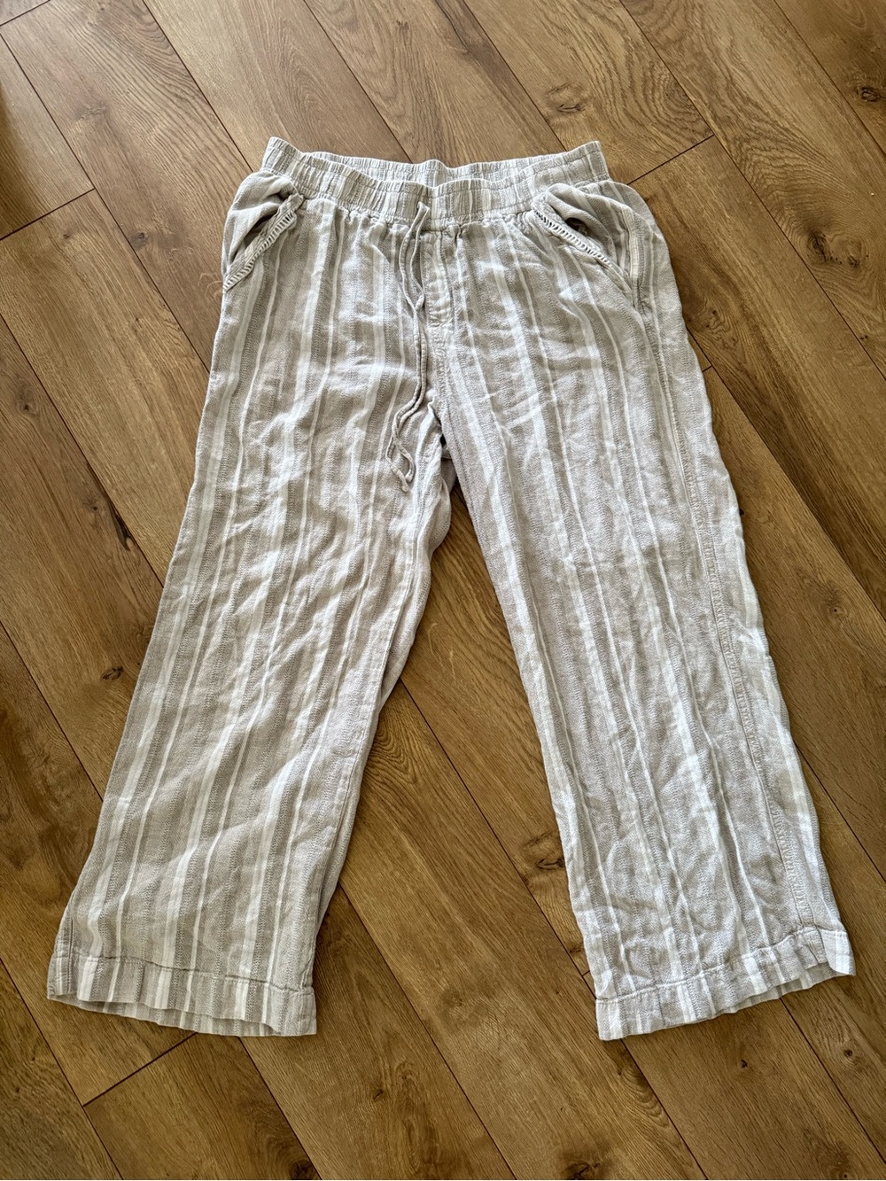 Briggs New York Light Beige Striped Linen Jogger Pants
